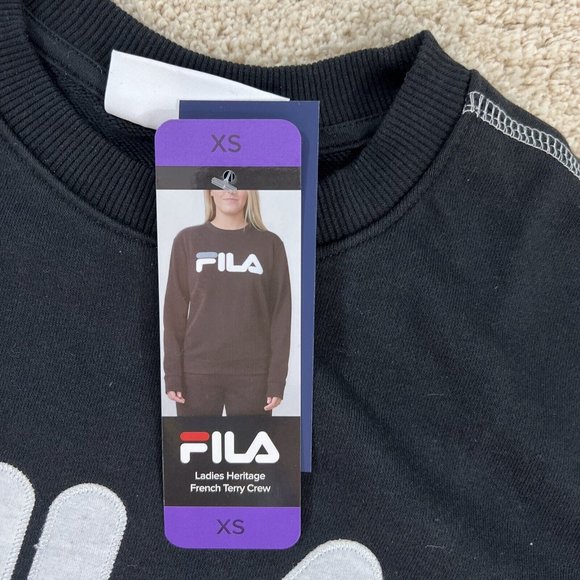 Fila Long Sleeve French Terry Crewneck Sweatshirt Alexa Black Women's  XS NWT - Picture 12 of 12